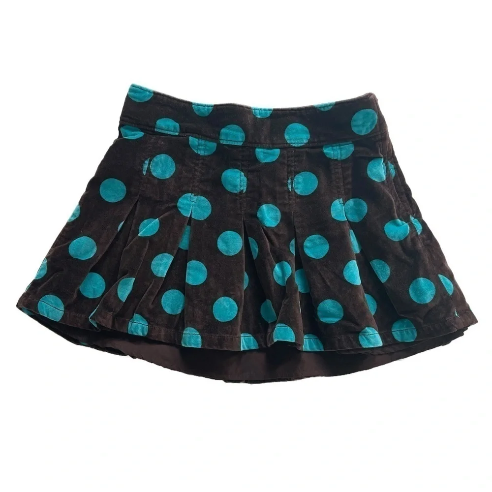 GAP KIDS  Velvet Brown Teal Polkadot Skirt - Size 8